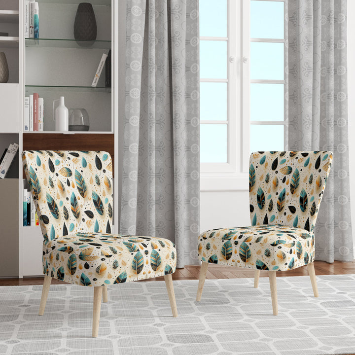 Beige And Blue Boho Chic Feathers Charms - Bohemian Accent Slipper Chair