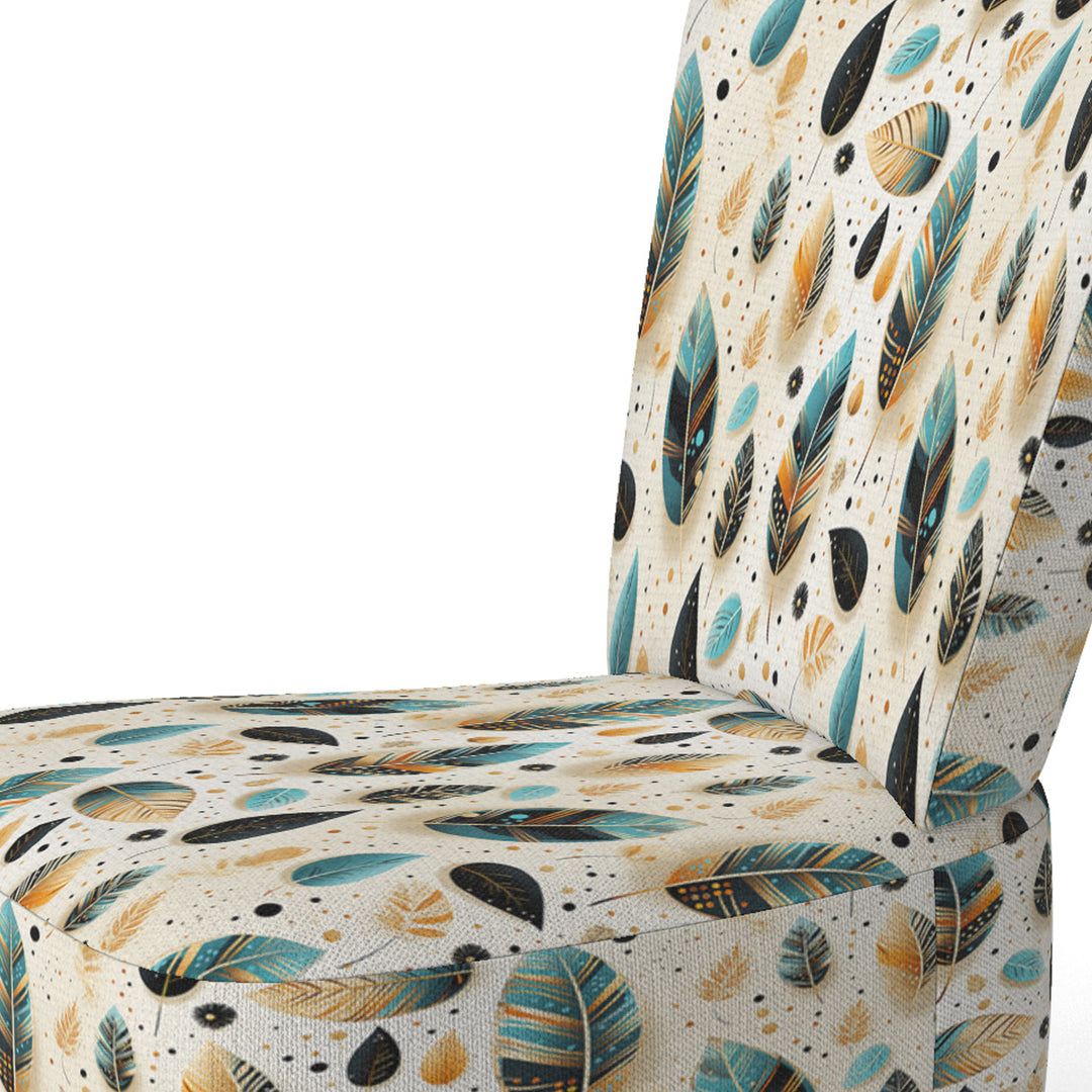 Beige And Blue Boho Chic Feathers Charms - Bohemian Accent Slipper Chair