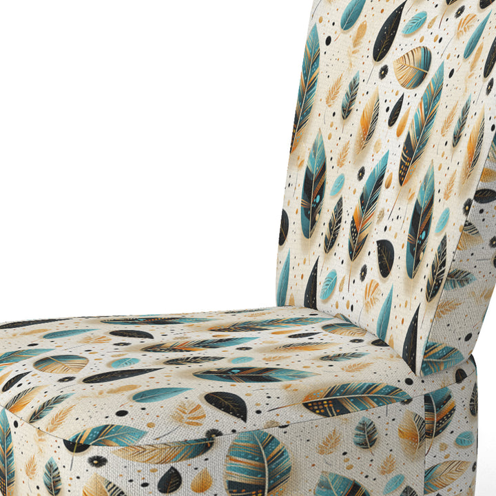 Beige And Blue Boho Chic Feathers Charms - Bohemian Accent Slipper Chair