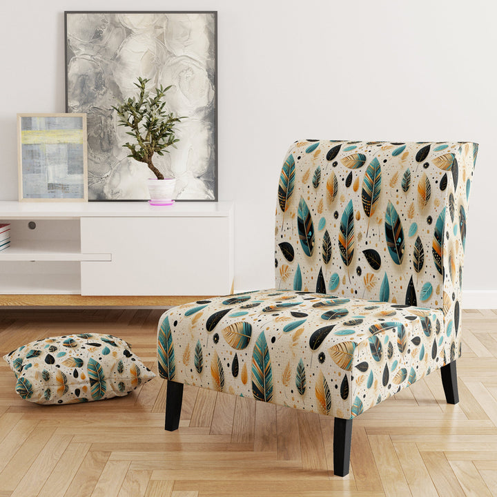 Beige And Blue Boho Chic Feathers Charms - Bohemian Accent Slipper Chair