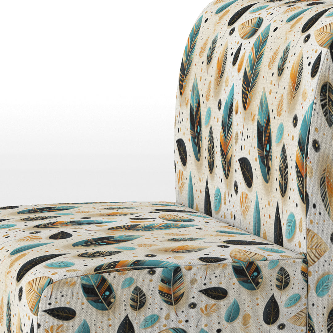 Beige And Blue Boho Chic Feathers Charms - Bohemian Accent Slipper Chair