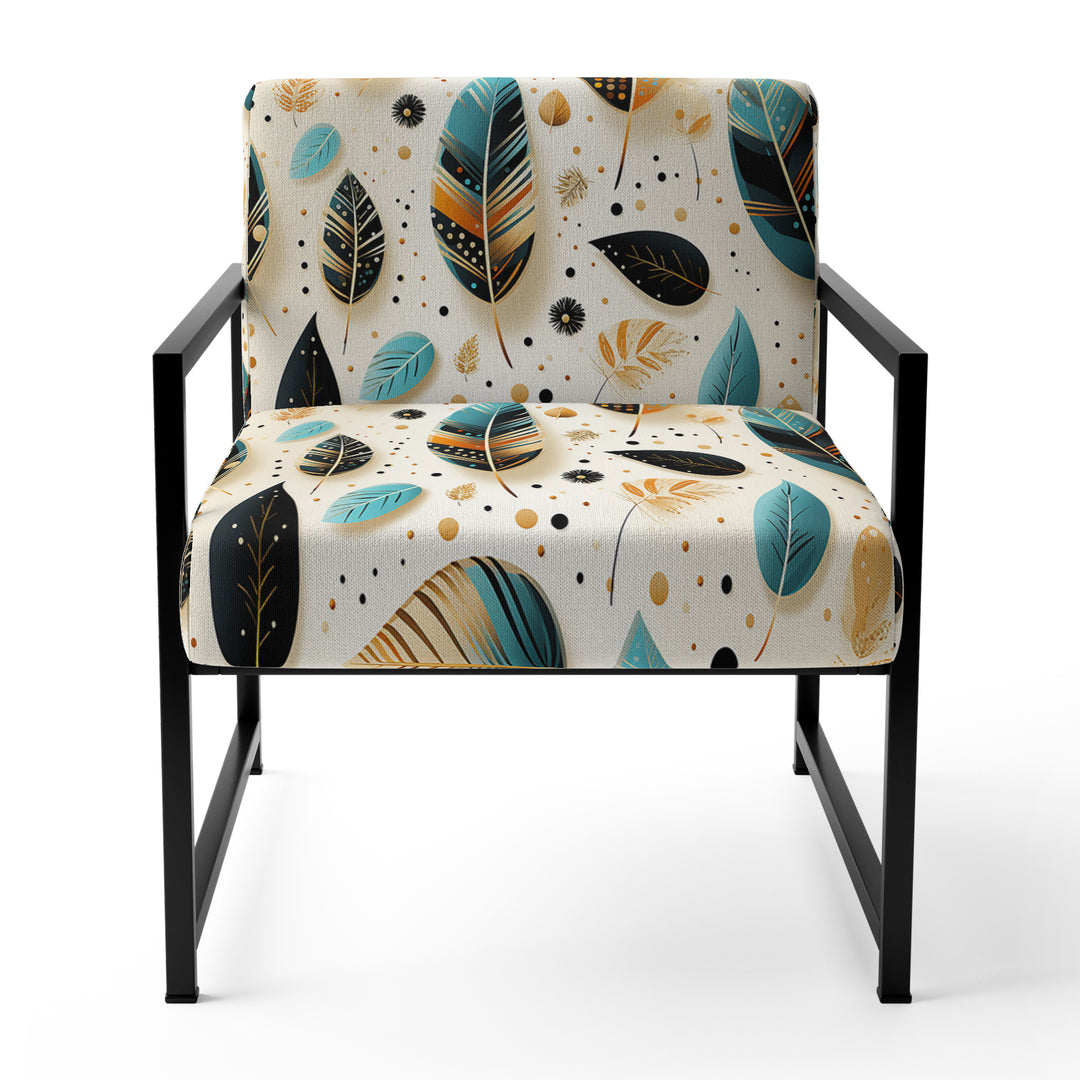 Beige And Blue Boho Chic Feathers Charms - Bohemian Accent Slipper Chair