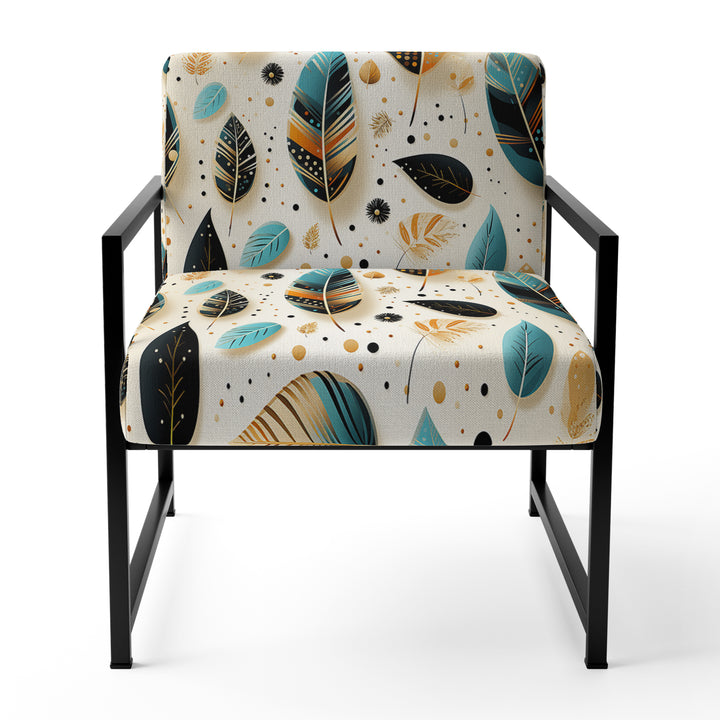 Beige And Blue Boho Chic Feathers Charms - Bohemian Accent Slipper Chair