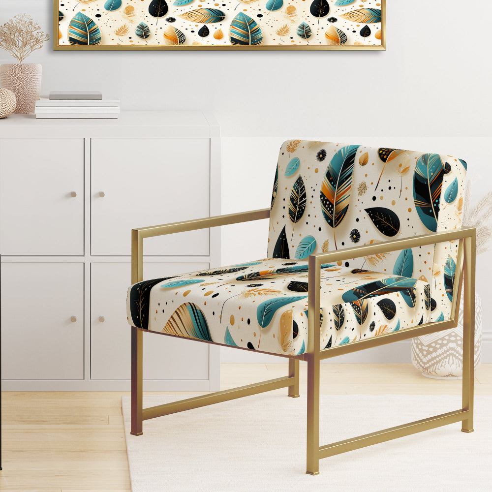 Beige And Blue Boho Chic Feathers Charms - Bohemian Accent Slipper Chair