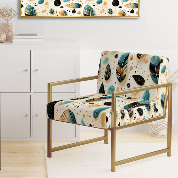 Beige And Blue Boho Chic Feathers Charms - Bohemian Accent Slipper Chair