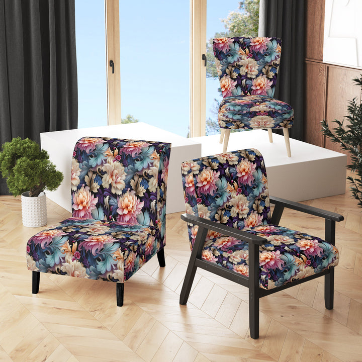 Blue And Pink Flowers Paisley Botanic Pattern - Glam Arm Chair