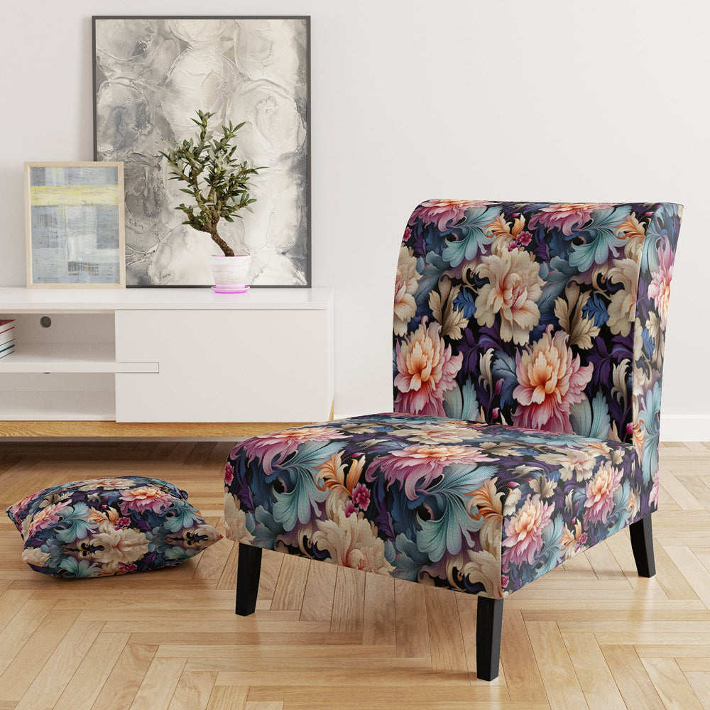 Blue And Pink Flowers Paisley Botanic Pattern - Glam Arm Chair