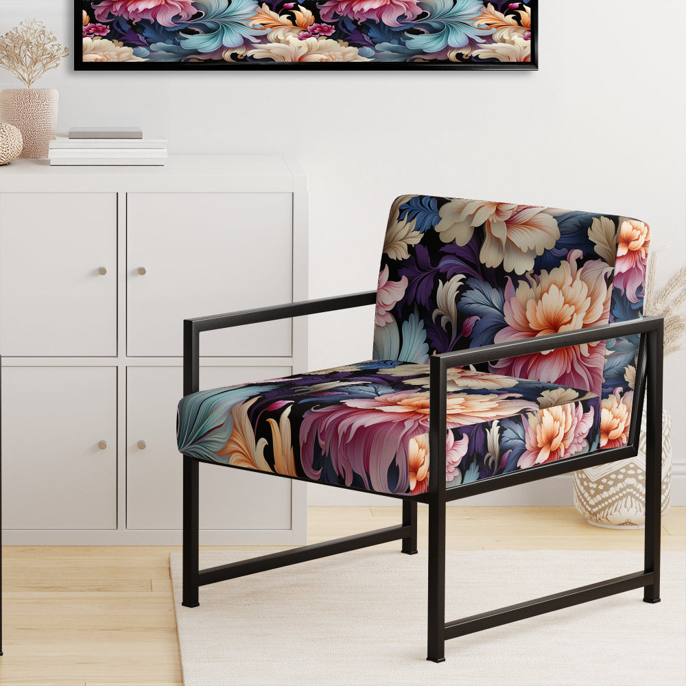 Blue And Pink Flowers Paisley Botanic Pattern - Glam Arm Chair