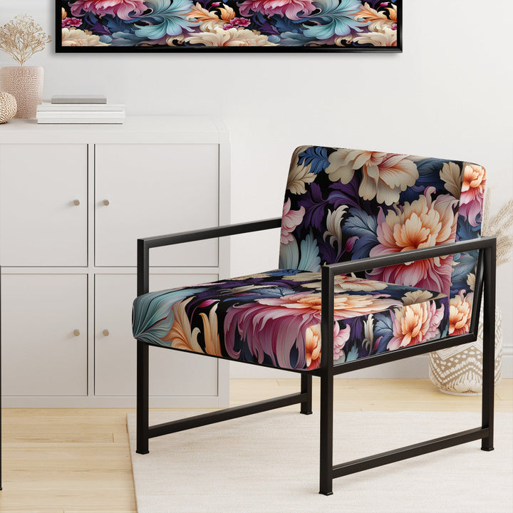 Blue And Pink Flowers Paisley Botanic Pattern - Glam Arm Chair