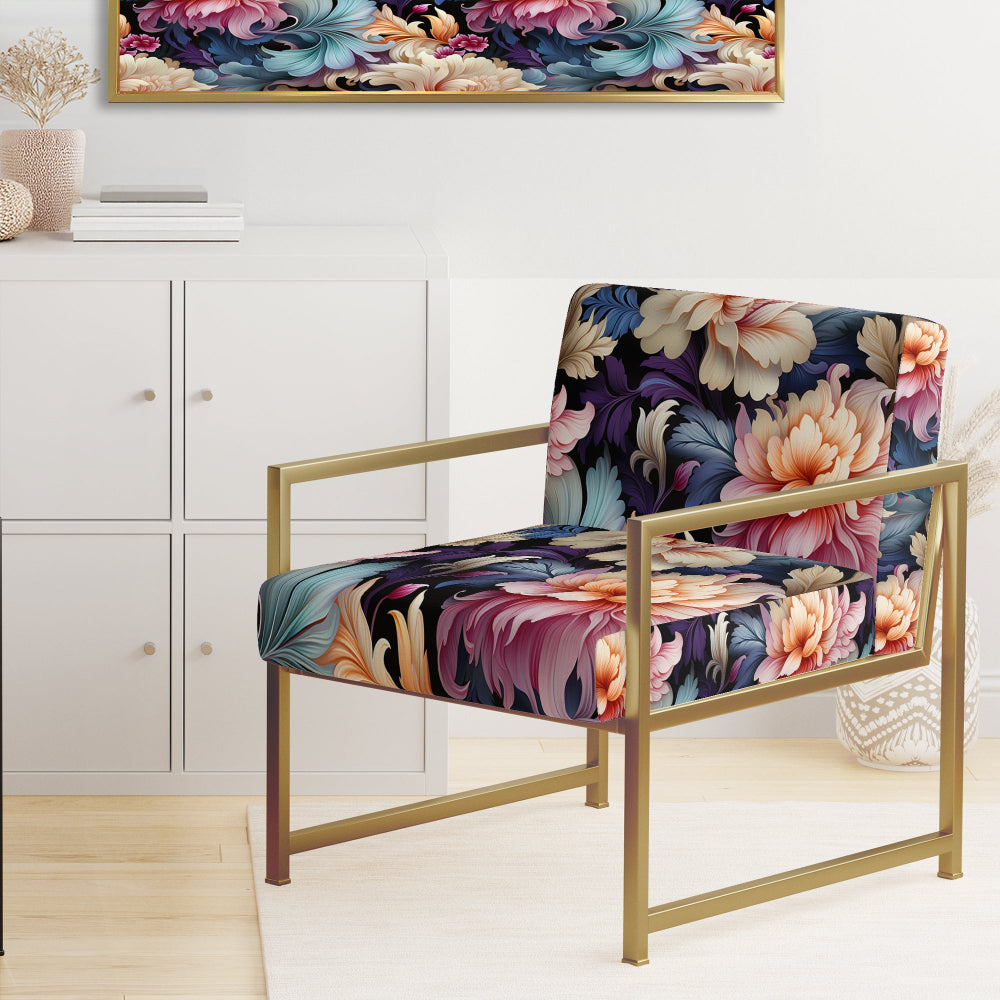 Blue And Pink Flowers Paisley Botanic Pattern - Glam Arm Chair