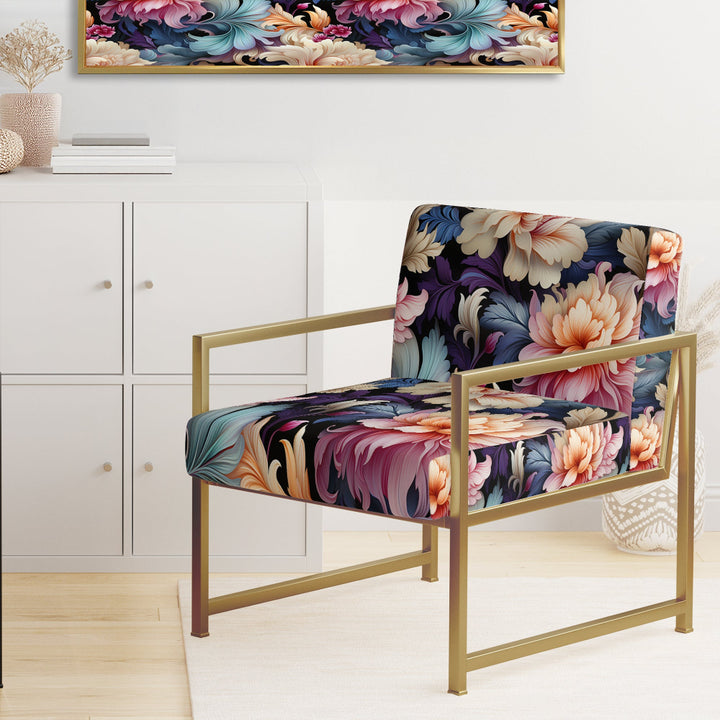 Blue And Pink Flowers Paisley Botanic Pattern - Glam Arm Chair