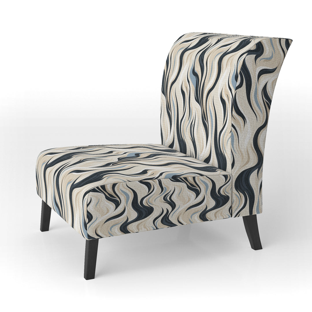 Black And Beige Esoteric Flow - Modern Accent Slipper Chair