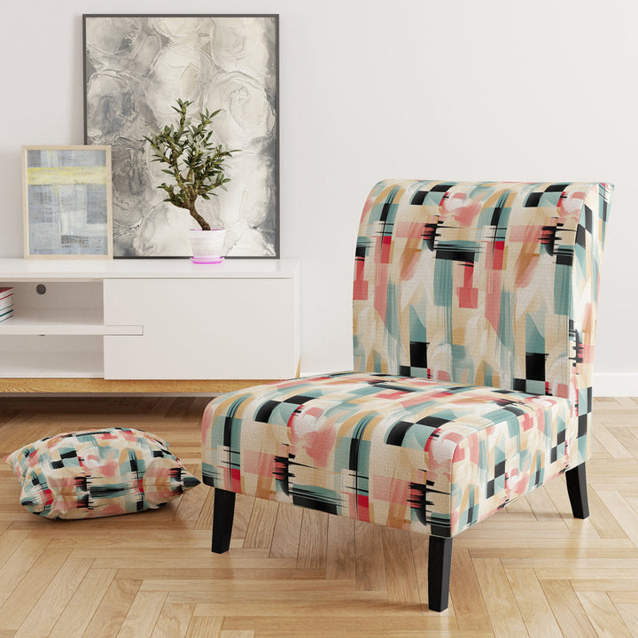 Beige And Light Green Cubic Sophistication - Modern Arm Chair