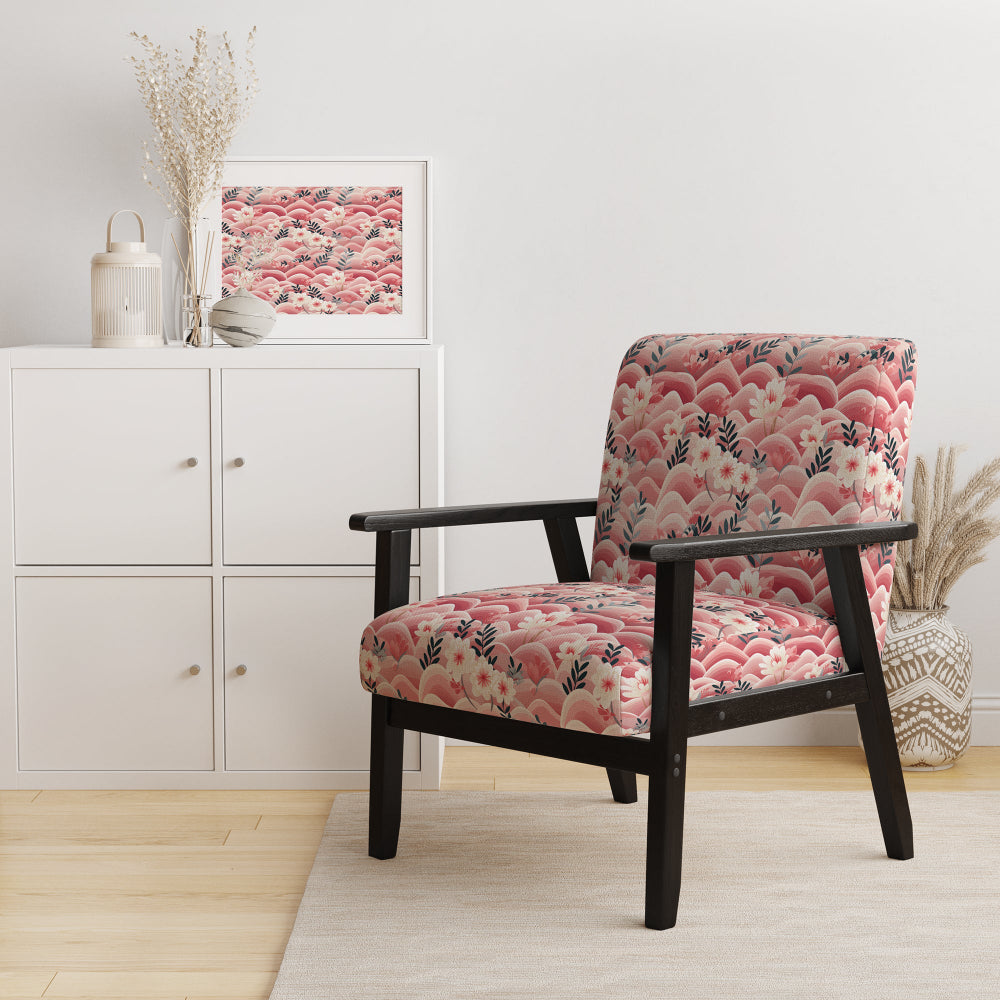 Pink And White Floral Hilltop Meadows - Upholstered Cottage Accent Chairs