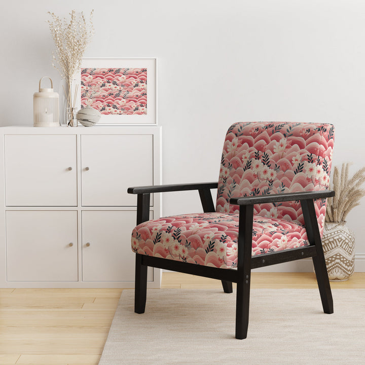 Pink And White Floral Hilltop Meadows - Upholstered Cottage Accent Chairs