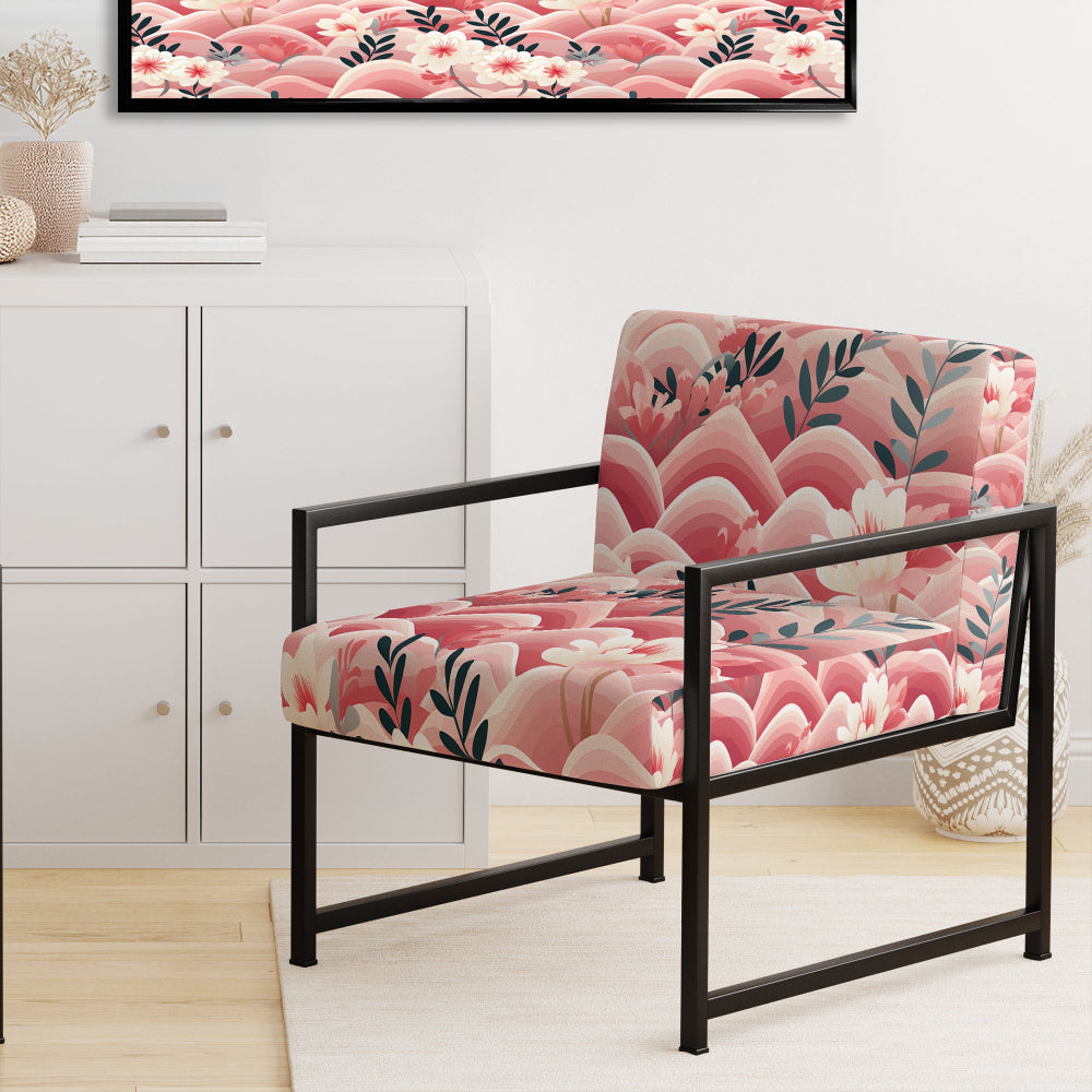 Pink And White Floral Hilltop Meadows - Upholstered Cottage Accent Chairs