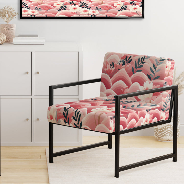 Pink And White Floral Hilltop Meadows - Upholstered Cottage Accent Chairs