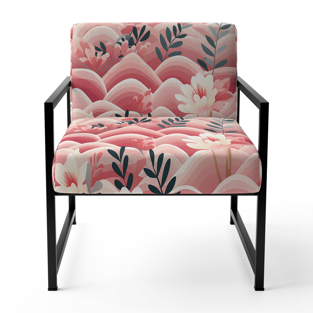 Pink And White Floral Hilltop Meadows - Upholstered Cottage Accent Chairs