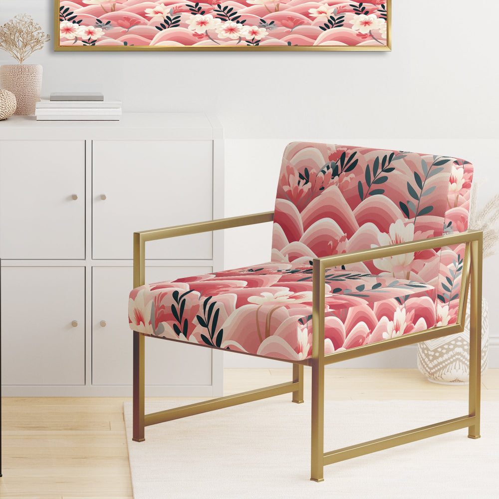 Pink And White Floral Hilltop Meadows - Upholstered Cottage Accent Chairs