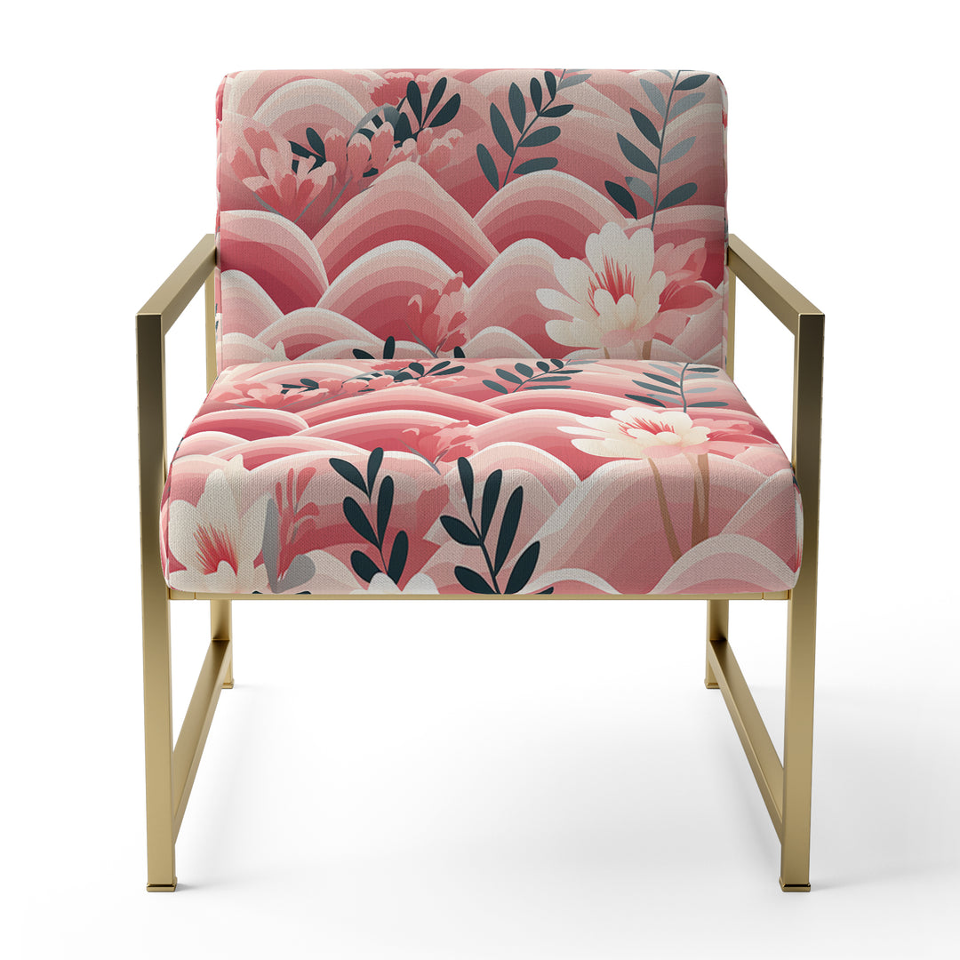 Pink And White Floral Hilltop Meadows - Upholstered Cottage Accent Chairs
