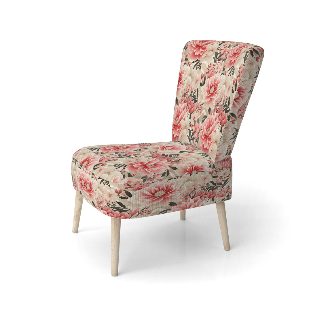 Pink Floral Peony Delicacy - Upholstered Cottage Accent Chairs