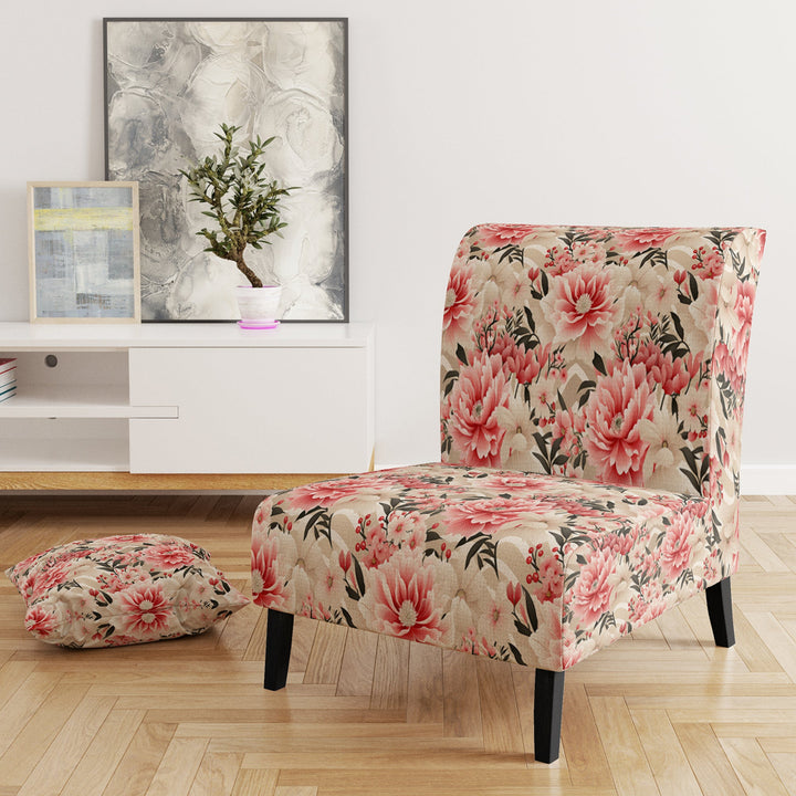 Pink Floral Peony Delicacy - Upholstered Cottage Accent Chairs