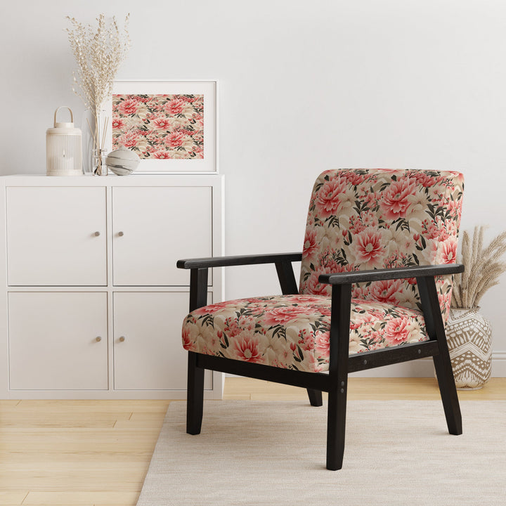 Pink Floral Peony Delicacy - Upholstered Cottage Accent Chairs