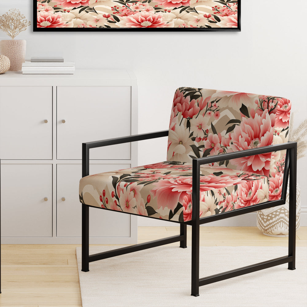 Pink Floral Peony Delicacy - Upholstered Cottage Accent Chairs