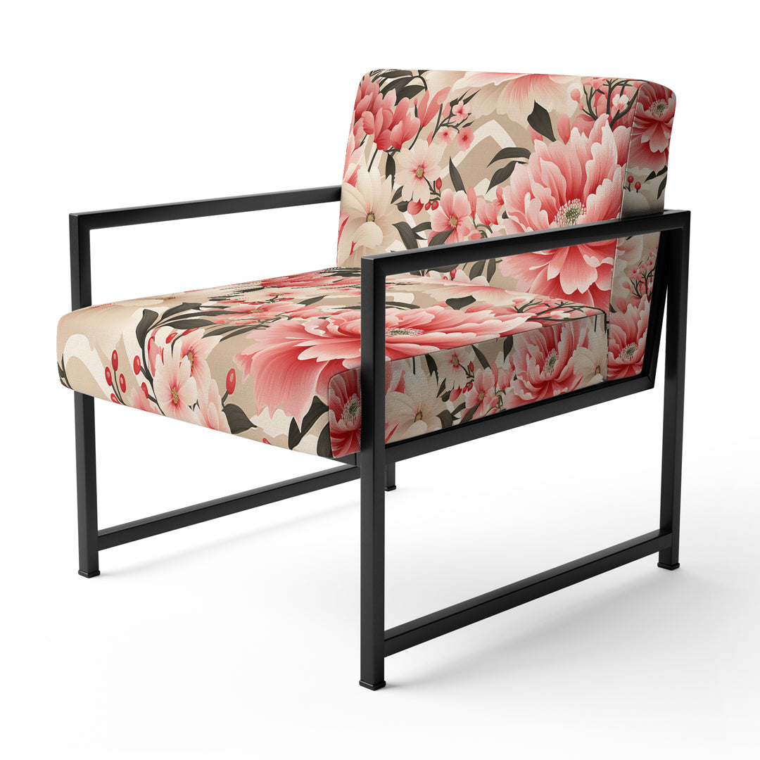 Pink Floral Peony Delicacy - Upholstered Cottage Accent Chairs