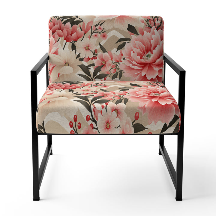 Pink Floral Peony Delicacy - Upholstered Cottage Accent Chairs