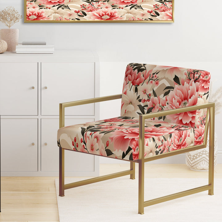 Pink Floral Peony Delicacy - Upholstered Cottage Accent Chairs