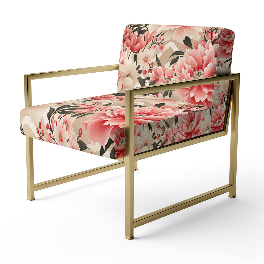 Pink Floral Peony Delicacy - Upholstered Cottage Accent Chairs