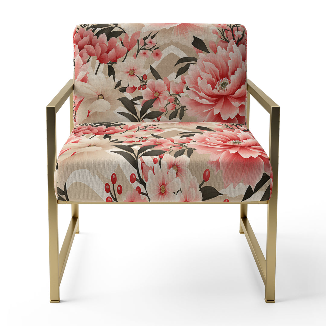 Pink Floral Peony Delicacy - Upholstered Cottage Accent Chairs