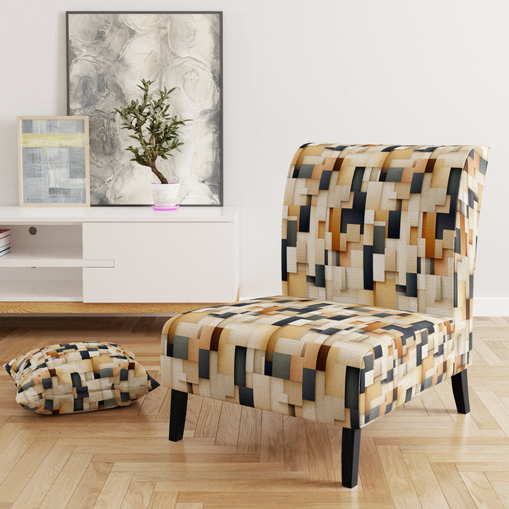 Abstract Taupe Blockchain Blocks - Modern Arm Chair