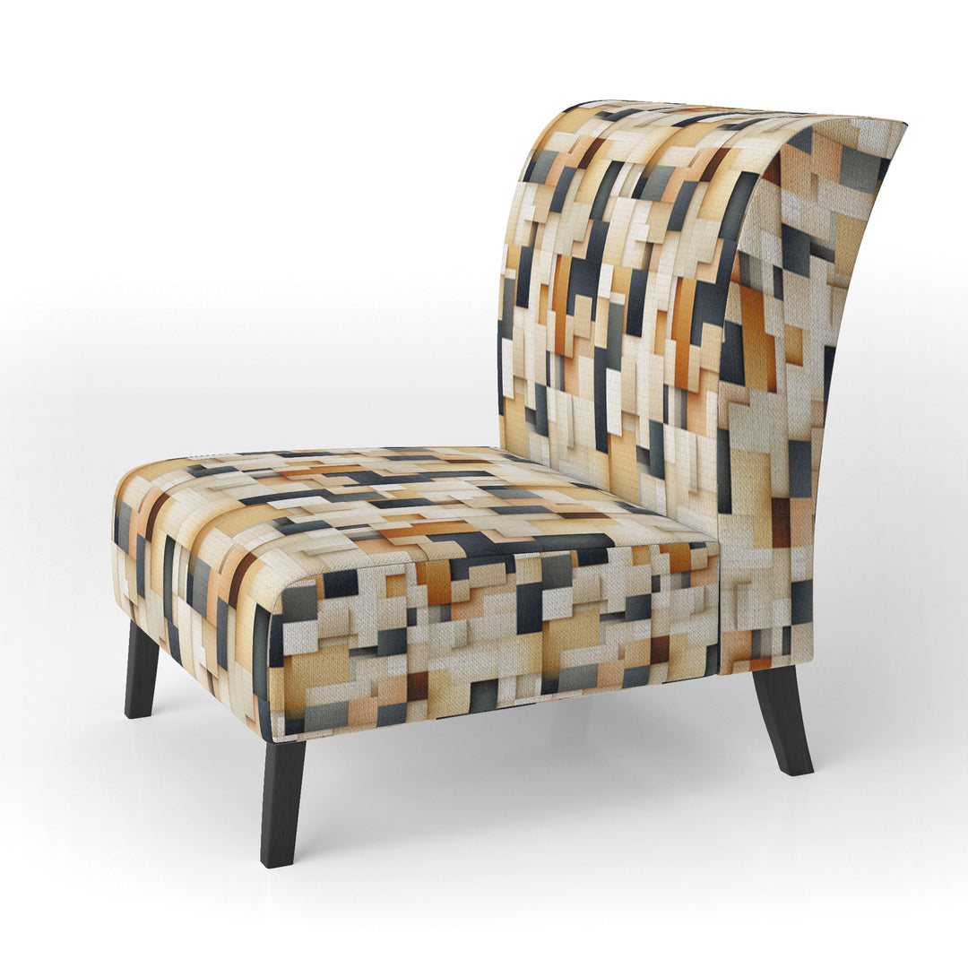 Abstract Taupe Blockchain Blocks - Modern Arm Chair