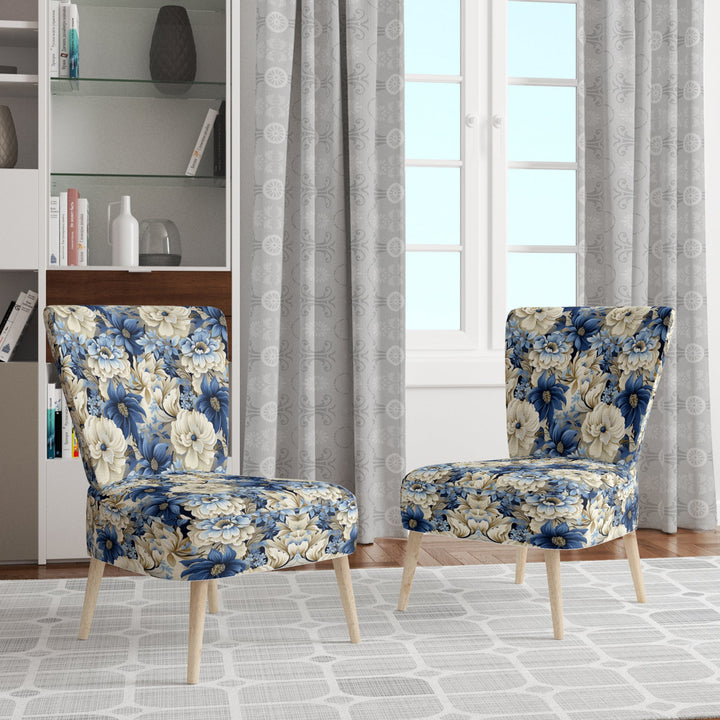 Coastal Blues White Flowers Blooms - Cottage Arm Chair