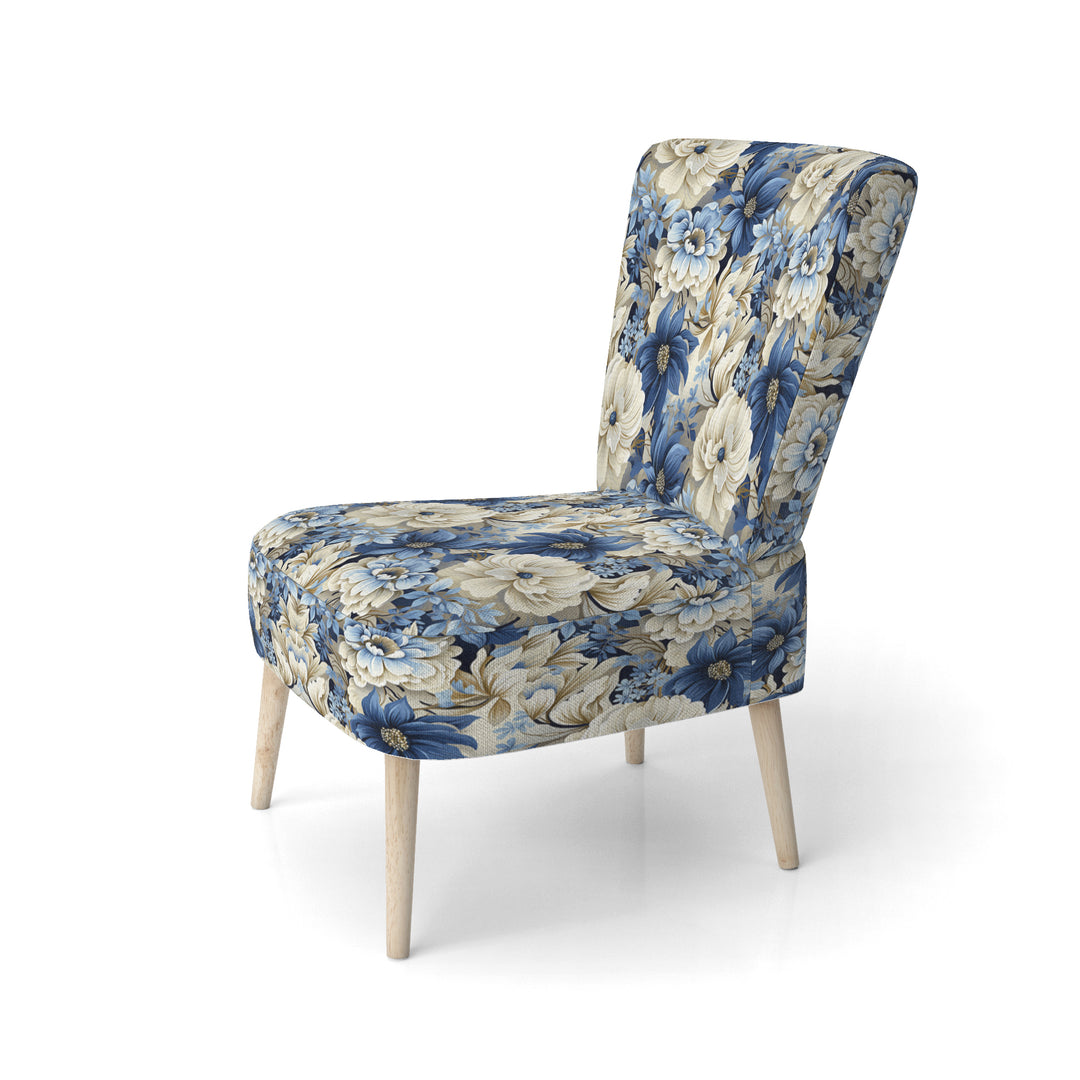 Coastal Blues White Flowers Blooms - Cottage Arm Chair