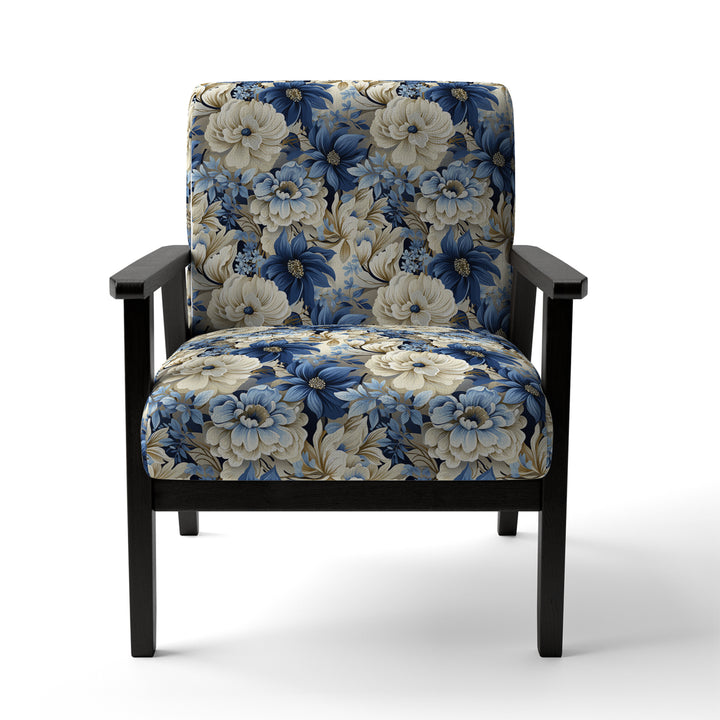 Coastal Blues White Flowers Blooms - Cottage Arm Chair
