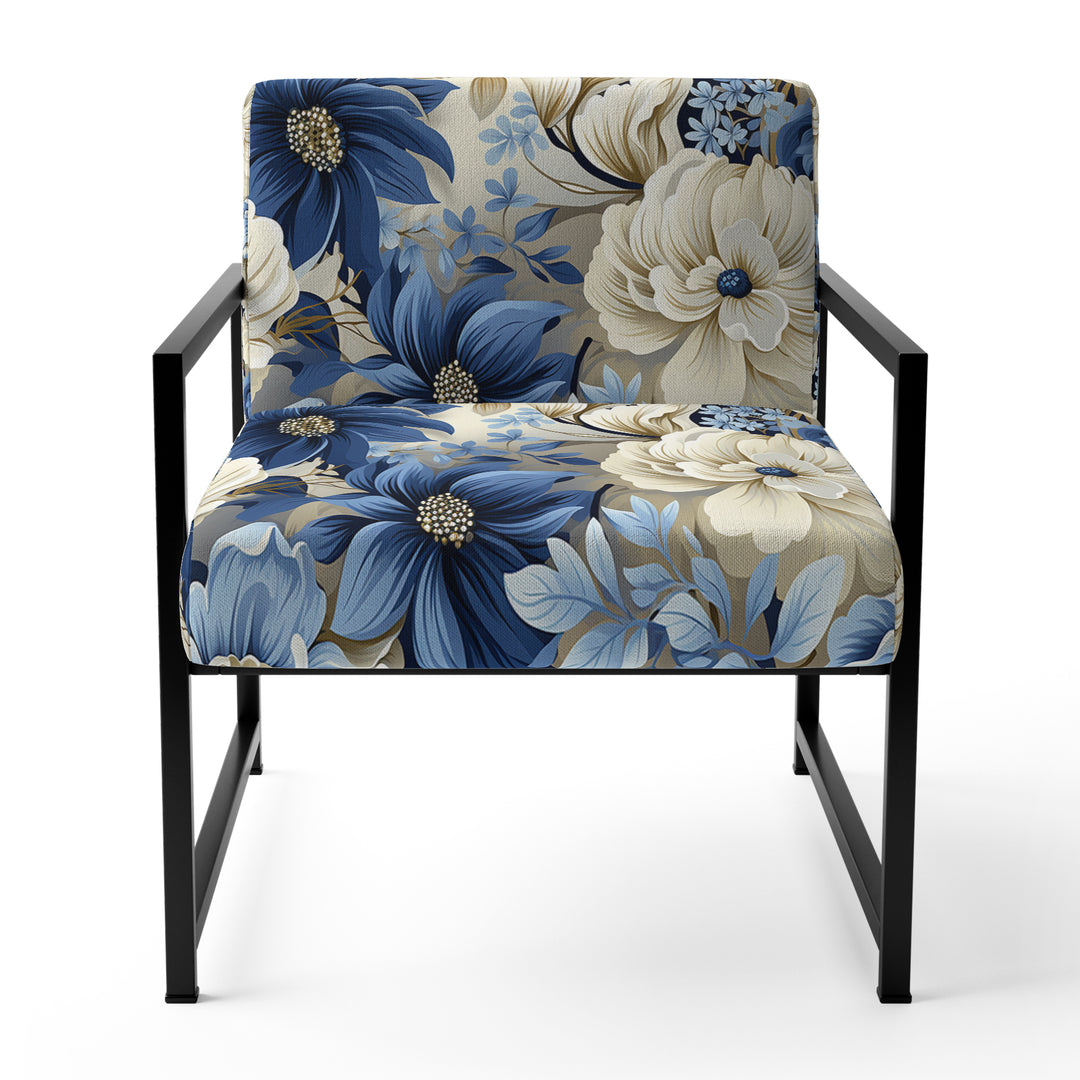 Coastal Blues White Flowers Blooms - Cottage Arm Chair