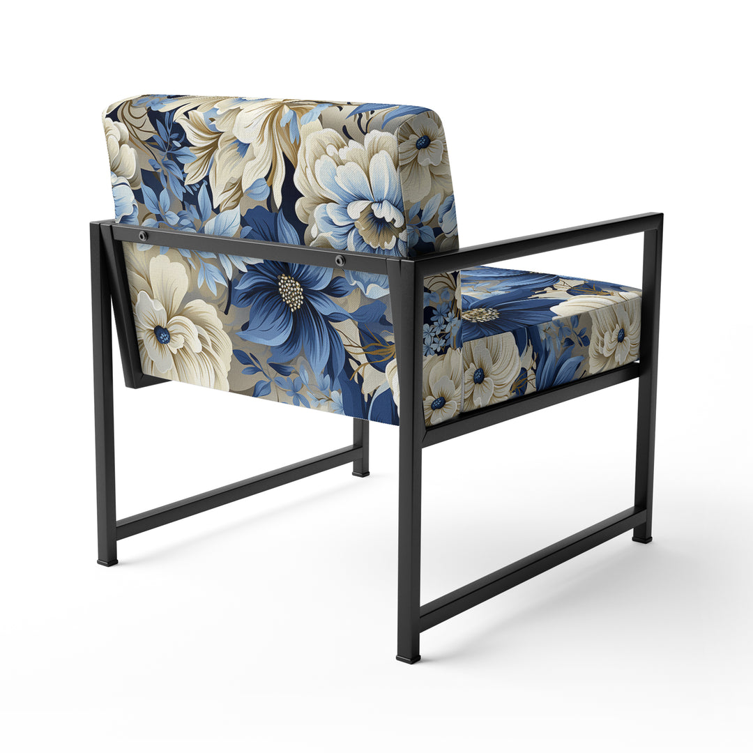 Coastal Blues White Flowers Blooms - Cottage Arm Chair