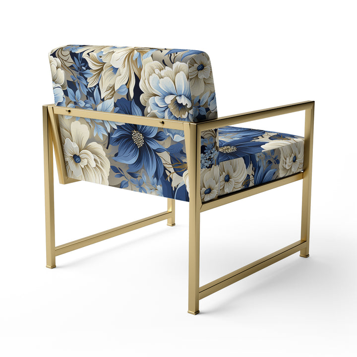 Coastal Blues White Flowers Blooms - Cottage Arm Chair