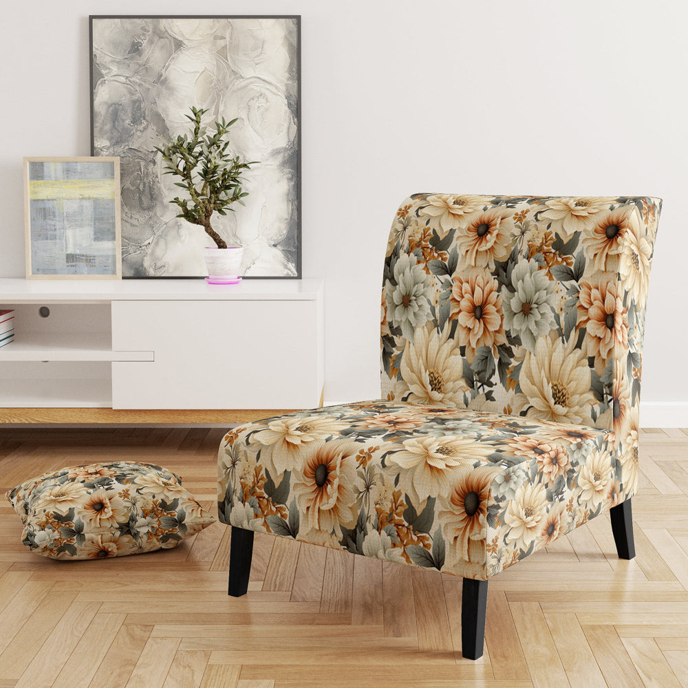 Neutral Tones Essence Buttercup Floral Pattern - Cottage Accent Side Chair