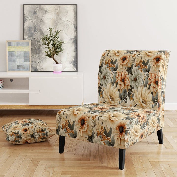 Neutral Tones Essence Buttercup Floral Pattern - Cottage Accent Side Chair
