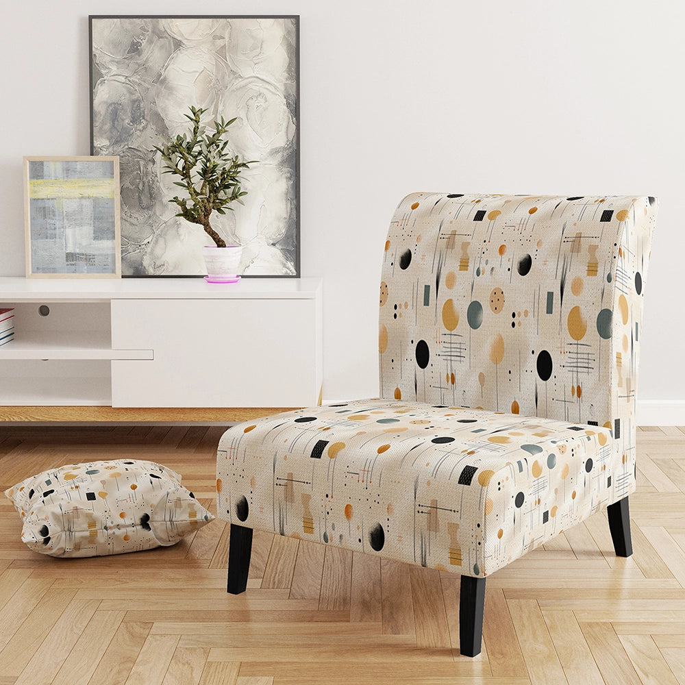 Boho Minimalism Beige Ferns Pattern- Upholstered Accent Chair