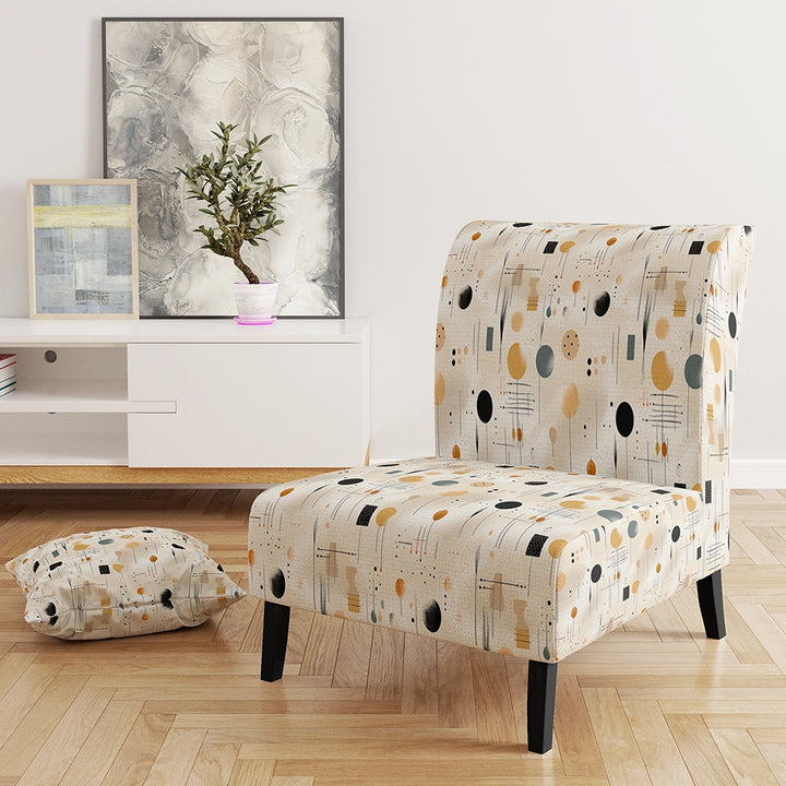 Boho Minimalism Beige Ferns Pattern- Upholstered Accent Chair