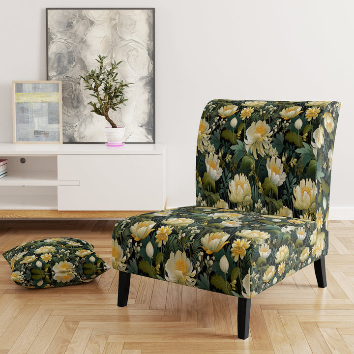 Botanical Green And Yellow Poppies Garden - Cottage Arm Chair