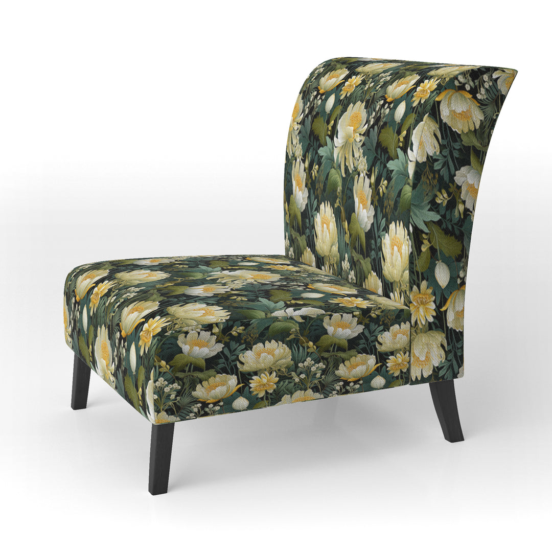 Botanical Green And Yellow Poppies Garden - Cottage Arm Chair