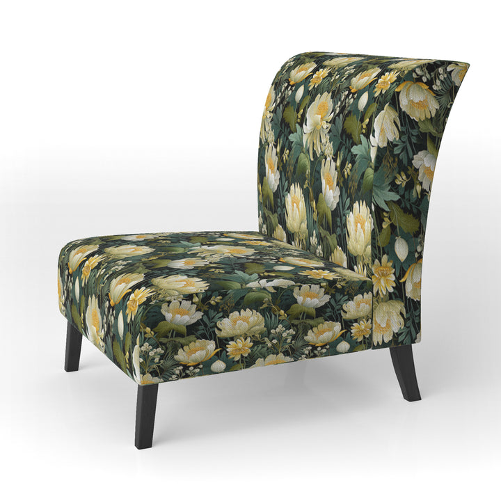 Botanical Green And Yellow Poppies Garden - Cottage Arm Chair