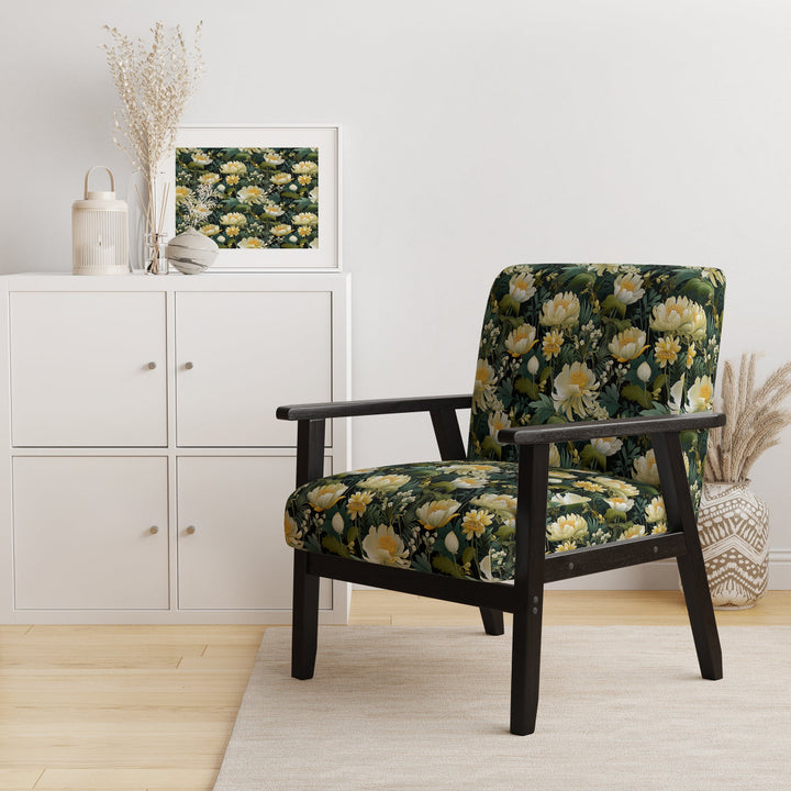 Botanical Green And Yellow Poppies Garden - Cottage Arm Chair