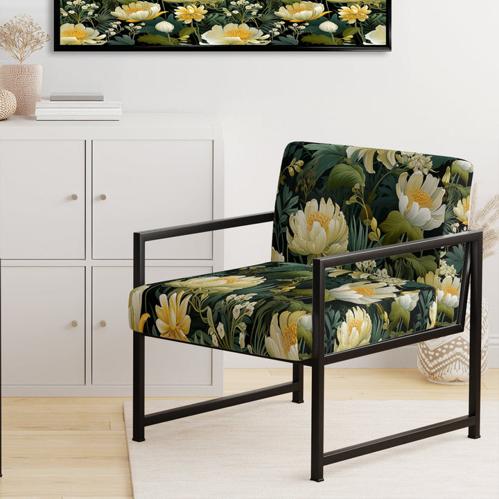 Botanical Green And Yellow Poppies Garden - Cottage Arm Chair